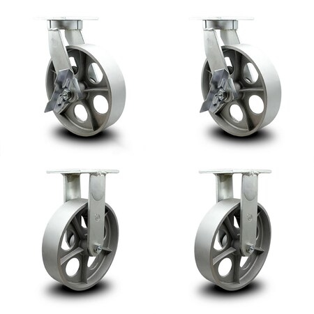 Service Caster 12 Inch Heavy Duty Semi Steel Cast Iron Wheel Caster Brakes 2 Rigid SCC, 2PK SCC-KP92S1230-SSR-SLB-2-R-2